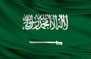 Saudi Arabia Flag, three dimensional render, satin texture